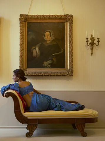 Monali Meher — Golden Paithani on Chaise Longue